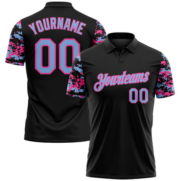 Custom Black Light Blue-Pink Digital Camo Two Tone Performance Polo Shirt