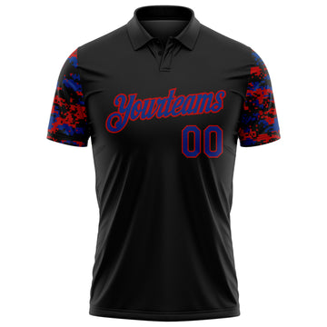 Custom Black Royal-Red Digital Camo Two Tone Performance Polo Shirt