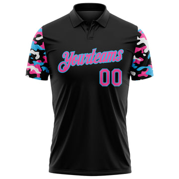 Custom Black Pink Sky Blue-White Digital Camo Two Tone Performance Polo Shirt