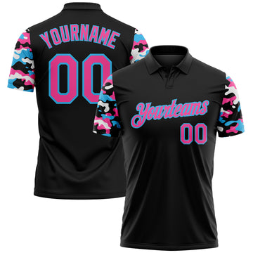Custom Black Pink Sky Blue-White Digital Camo Two Tone Performance Polo Shirt