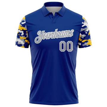 Custom Royal Gray Yellow-White Digital Camo Two Tone Performance Polo Shirt