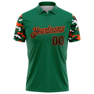 Custom Kelly Green Black Orange-White Digital Camo Two Tone Performance Polo Shirt