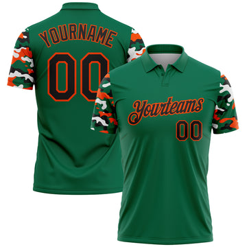 Custom Kelly Green Black Orange-White Digital Camo Two Tone Performance Polo Shirt