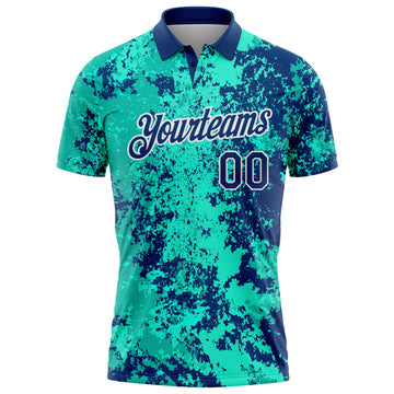 Custom US Navy Blue-White Abstract Splatter Performance Polo Shirt