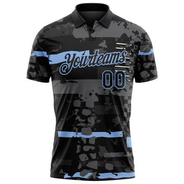 Custom Black-Light Blue Abstract Geometric Grunge Fragment Performance Polo Shirt