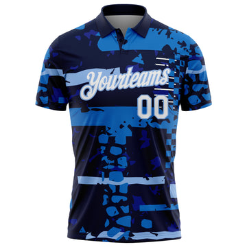 Custom Navy White-Light Blue Abstract Geometric Grunge Fragment Performance Polo Shirt