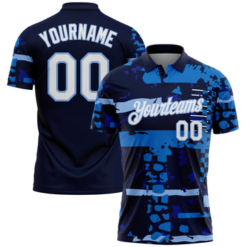 Custom Navy White-Light Blue Abstract Geometric Grunge Fragment Performance Polo Shirt
