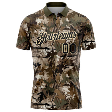 Custom Camo Black Cream-Olive Camo Woodland Forest Camouflage Salute To Service Performance Polo Shirt