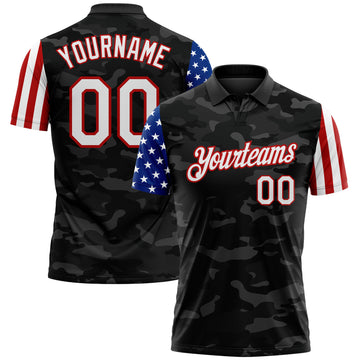 Custom Camo White Red-Black Stars & Stripes Two Tone Salute To Service Performance Polo Shirt