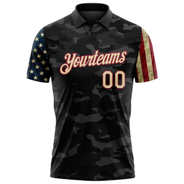 Custom Camo Cream Crimson-Black Stars & Stripes Two Tone Salute To Service Patriotic Performance Polo Shirt