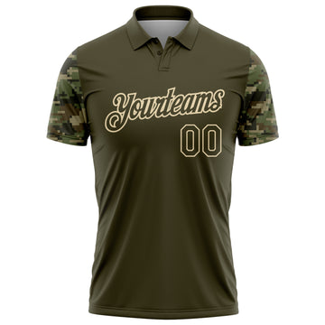 Custom Olive-Cream Camo Two Tone Performance Polo Shirt