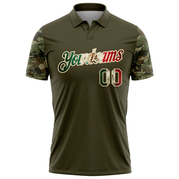 Custom Olive Vintage Mexican Flag-Cream Camo Two Tone Patriotic Performance Polo Shirt
