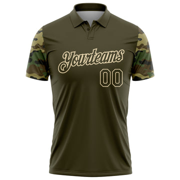 Custom Olive-Cream Camo Two Tone Performance Polo Shirt