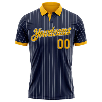 Custom Navy White Pinstripe-Gold Performance Polo Shirt
