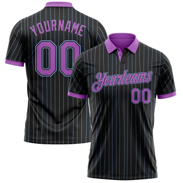 Custom Black Light Blue Pinstripe-Medium Purple Performance Polo Shirt