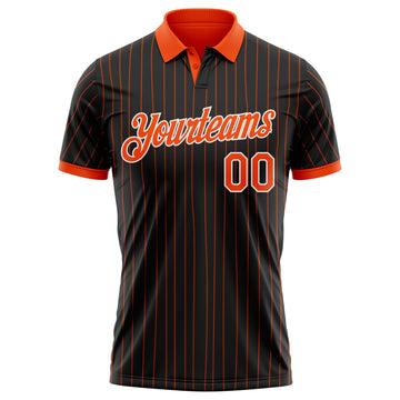 Custom Black Orange Pinstripe-White Performance Polo Shirt