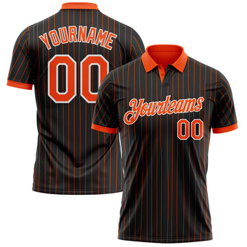 Custom Black Orange Pinstripe-White Performance Polo Shirt