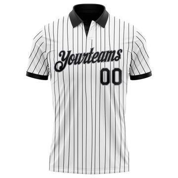 Custom White Black Pinstripe-Gray Performance Polo Shirt