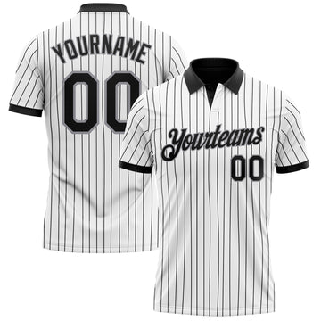 Custom White Black Pinstripe-Gray Performance Polo Shirt