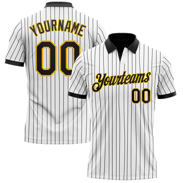 Custom White Black Pinstripe-Yellow Performance Polo Shirt