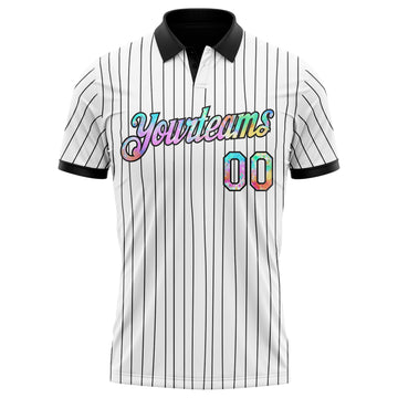 Custom White Black Pinstripe-Tie Dye Performance Polo Shirt