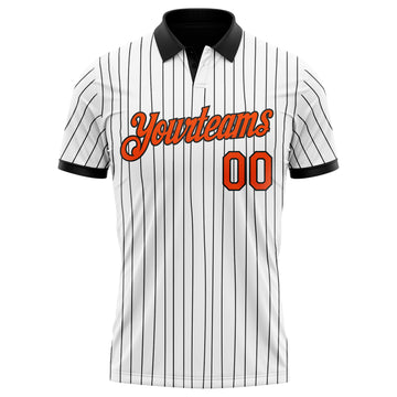 Custom White Black Pinstripe-Orange Performance Polo Shirt