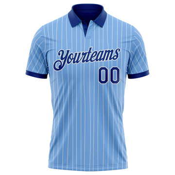 Custom Light Blue White Pinstripe-Royal Performance Polo Shirt