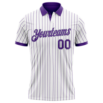 Custom White Purple Pinstripe-Gray Performance Polo Shirt