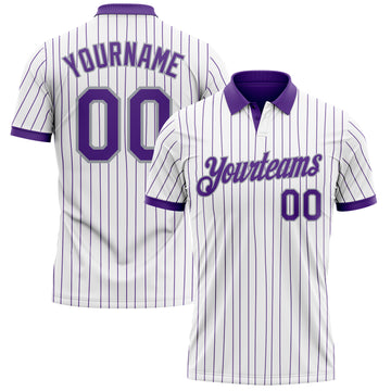 Custom White Purple Pinstripe-Gray Performance Polo Shirt