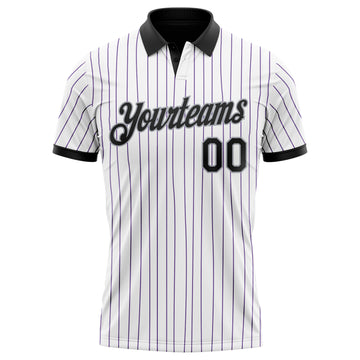 Custom White Purple Pinstripe Black-Gray Performance Polo Shirt