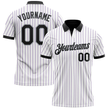 Custom White Purple Pinstripe Black-Gray Performance Polo Shirt