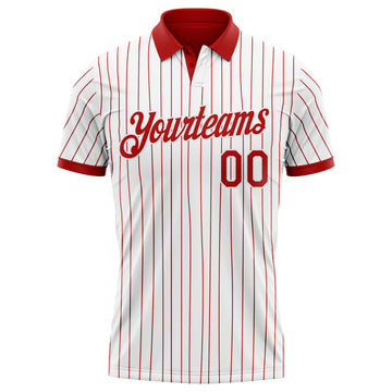 Custom White Red Pinstripe-Red Performance Polo Shirt
