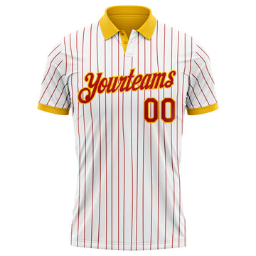 Custom White Red Pinstripe-Yellow Performance Polo Shirt