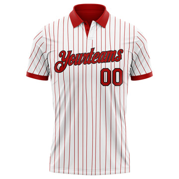 Custom White Red Pinstripe-Black Performance Polo Shirt