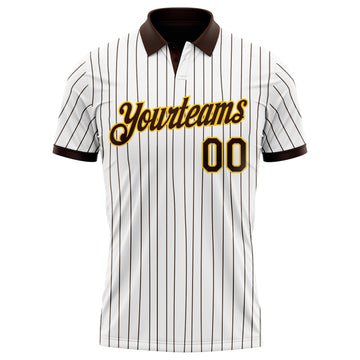 Custom White Brown Pinstripe-Yellow Performance Polo Shirt