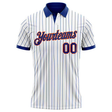 Custom White Royal Pinstripe-Orange Performance Polo Shirt