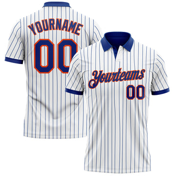 Custom White Royal Pinstripe-Orange Performance Polo Shirt