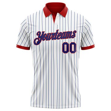 Custom White Royal Pinstripe-Red Performance Polo Shirt