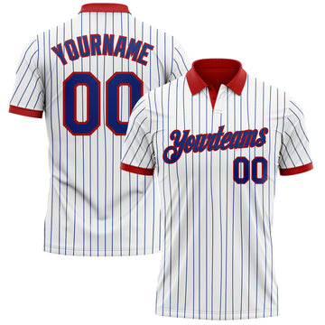 Custom White Royal Pinstripe-Red Performance Polo Shirt