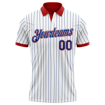 Custom White Royal Pinstripe-Red Performance Polo Shirt