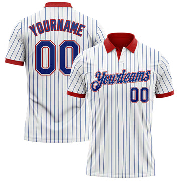 Custom White Royal Pinstripe-Red Performance Polo Shirt