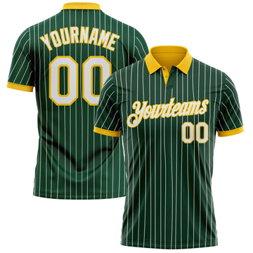 Custom Green White Pinstripe-Yellow Performance Polo Shirt