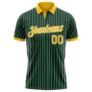 Custom Green White Pinstripe-Yellow Performance Polo Shirt