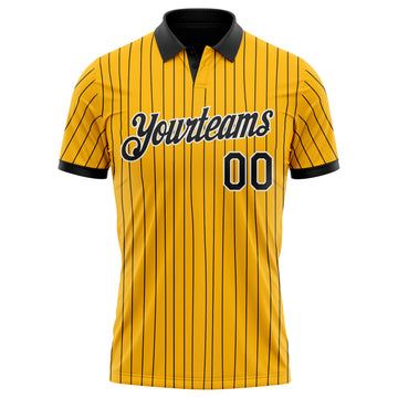 Custom Yellow Black Pinstripe-White Performance Polo Shirt