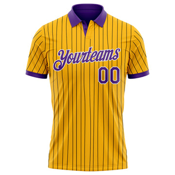 Custom Yellow Black Pinstripe Purple-White Performance Polo Shirt