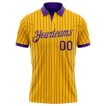 Custom Yellow Black Pinstripe-Purple Performance Polo Shirt