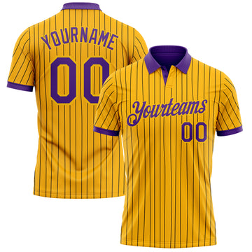 Custom Yellow Black Pinstripe-Purple Performance Polo Shirt