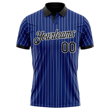 Custom Royal White Pinstripe-Black Performance Polo Shirt