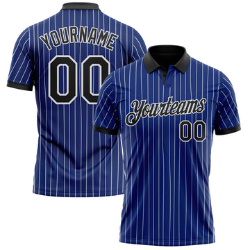 Custom Royal White Pinstripe-Black Performance Polo Shirt