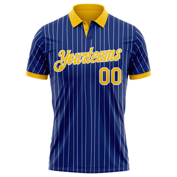 Custom Royal White Pinstripe-Yellow Performance Polo Shirt
